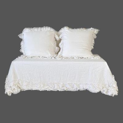 Set by Rachel Ashwell Shabby Chic Couture King Coverlet & Euro Shams in White Whisper Linen w/ Double Ruffle Lace 