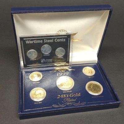 1999 24K Gold Plated Coin Set & Steel Penny Set