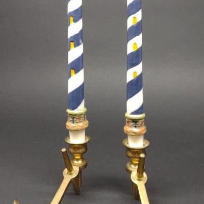 Pr of Vintage Brass Anchor Candlesticks