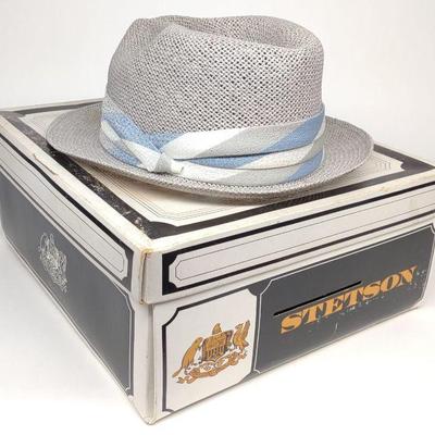 Grey Stetson Straw Fedora Hat & Box