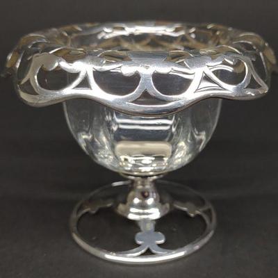 Matthews Co Fine Silver Overlay Glass Compote