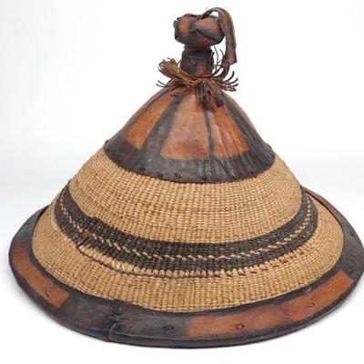 Woven African Fulani Hat (Straw & Leather)