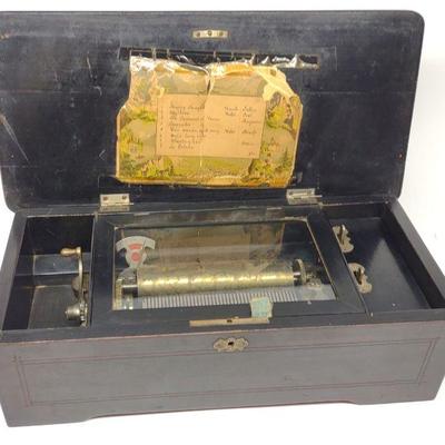 Antique Swiss Cylinder 8 Tune Music Box (Works)
