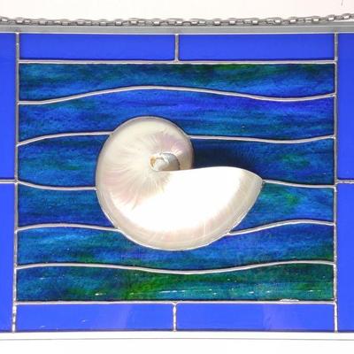Stained Glass Nautilus Shell Panel Art (Signed)