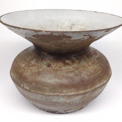 Antique Cast Iron Enameled Spittoon