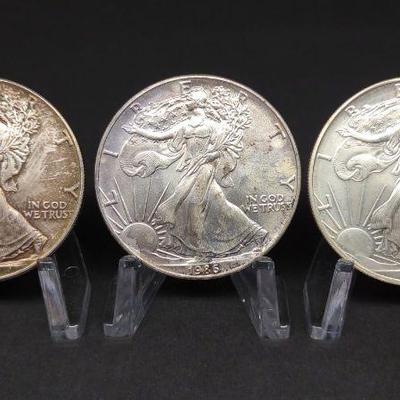 3 US American Eagle Silver Dollar Coins