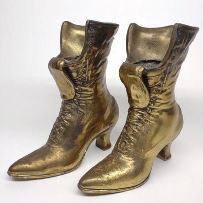 Pair of Brass Victorian Boot Planters / Vases