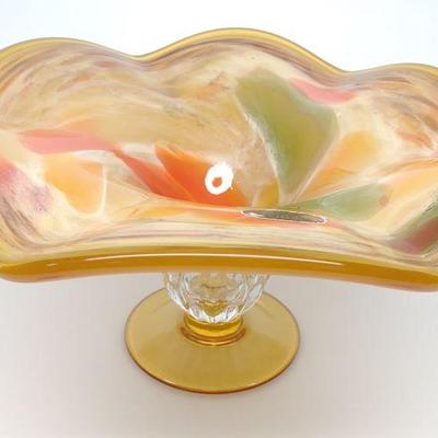 Murano Art Glass White Crystal Compote Bowl