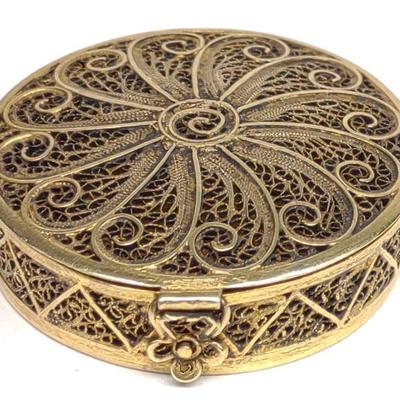 Portuguese .833 Silver Vermeil Filigree Pill Box