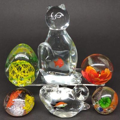 6 Glass Art Paperweights