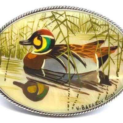 V. Bazarov MOP Painted Duck Brooch