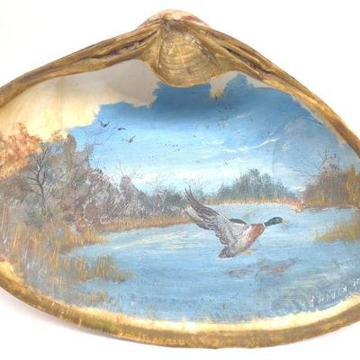 T Elborn Duck Painted Clam Shell Art