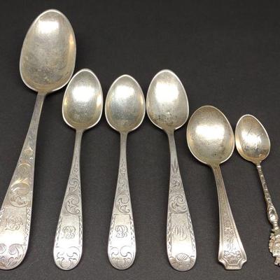 6 American Sterling Silver Engraved Spoons