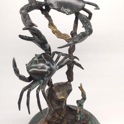 Brass Fighting Blue Point Crabs Sculpture