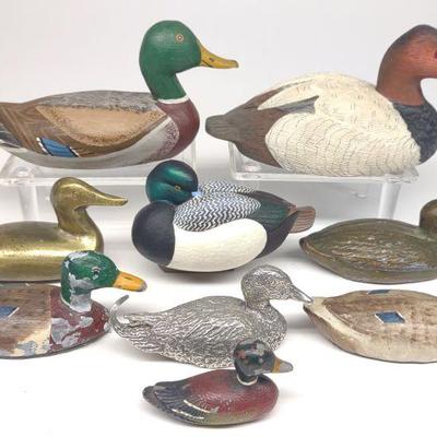 9 Miniature Decorative Ducks (metal & wood)
