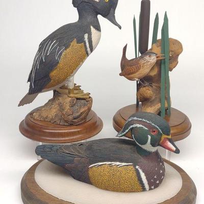 3 Phil Taylor Carved Ducks & Marsh Wren Bird