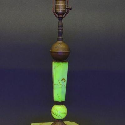 Art Deco Slag Glass & Iron Table Lamp (Works)