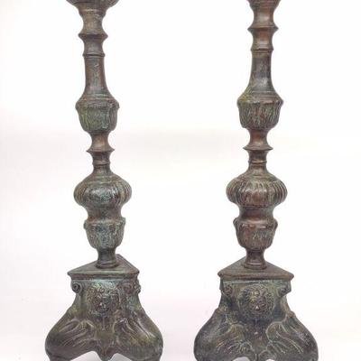 Pair of Bronze French Style Pricket Candlesticks