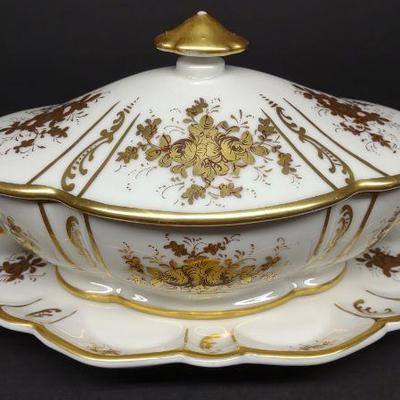 Barat Limoges Gold & White Tureen & Stand