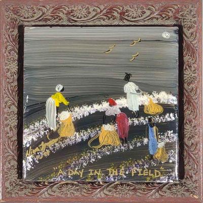 Nina Spencer Tile Painting 'Day in the Field'