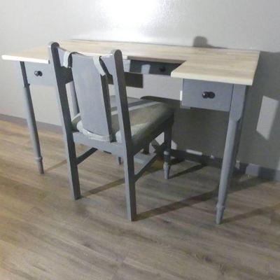 Solid Wood 3-Drawer Desk with Upholstered Seat Chair