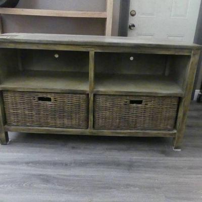 Solid Wood Console Table with 2 Wicker Drawers