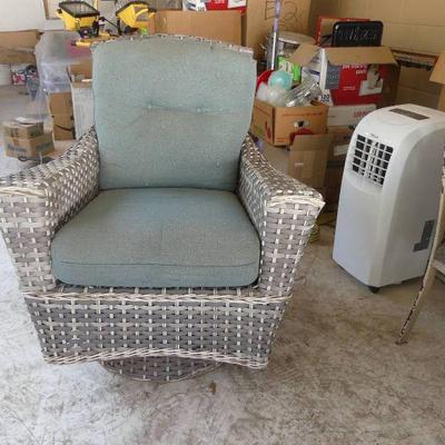 Woven Vinyl (Grays/White) Swivel Rocker with Sage Cushions