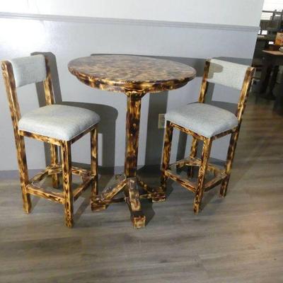 Solid Wood Counter Height Table with 2 Upholstered Stools