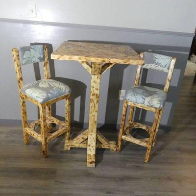 Solid Wood Counter Height Table and 2 Upholstered Stools