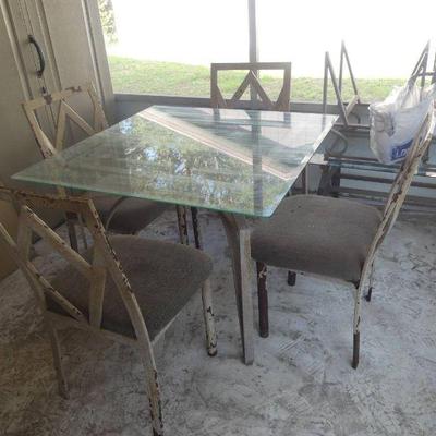 Tempered Glass Top Table with 4 Upholstered Seat Chairs