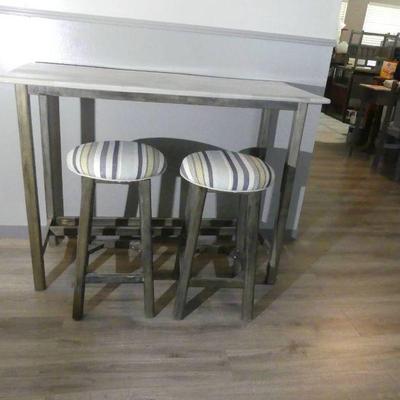 Solid Wood Bar Table with 2 Upholstered Stools