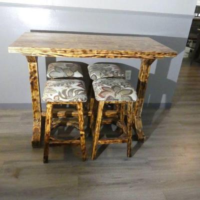 Solid Wood Counter Height Table with 4 Upholstered Stools