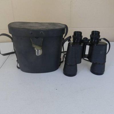 Vintage Panascope 7x50 (372@1000 yds.) Binoculars with English Coated Optics in Case - Black