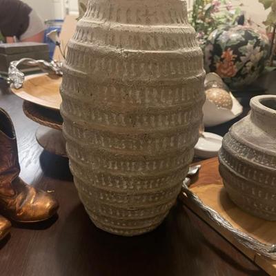 Distressed Metallic Ribbed Vase $20