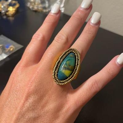 Chico's Gold and Turquoise Colored Ring