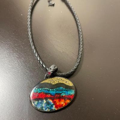 Chicos Dichroic Glass Gold Bead with Leather
