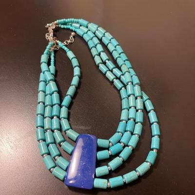 Chico's Chunky Turqouise Color Blue Lapis Stone Layer Design