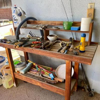 Work bench and garden tools 