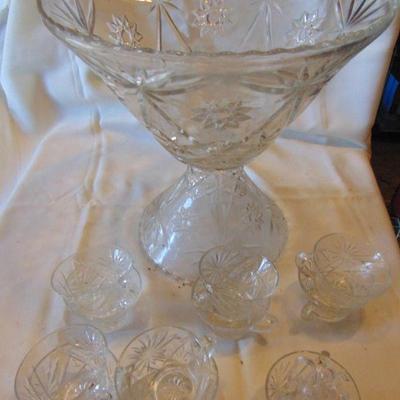 Star of David punch bowl, base & 28 cups