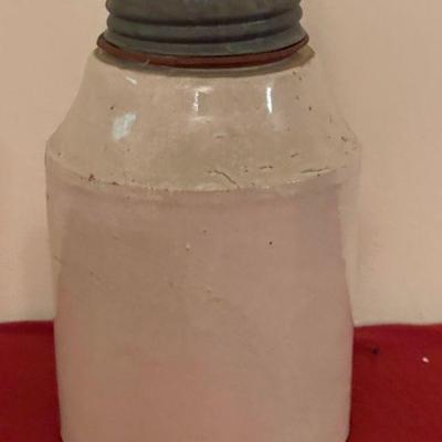 antique crock fruit canning jar w/zinc lid