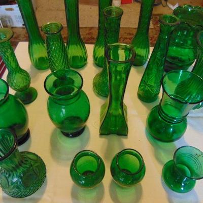 18 green vases