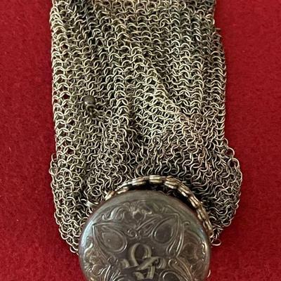Victorian Silver Twist Lid Gate Top Mesh Chatelaine Coin Purse 