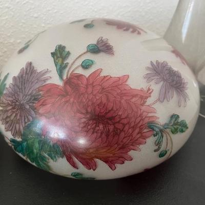 Hand painted antique lamp shade with vibrant colorful flowers