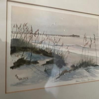 Watercolor - shoreline scene, signed M E Golden
