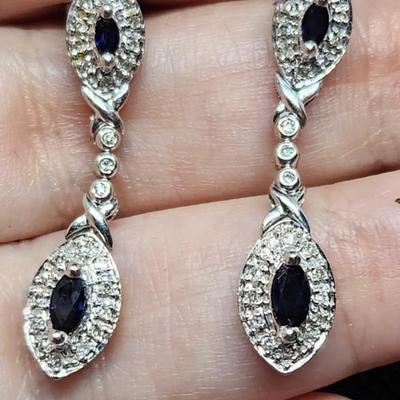 14k white gold sapphire diamond drop earrings