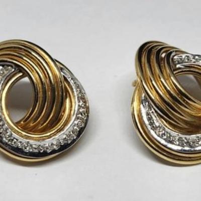 14k diamond swirl knot earrings