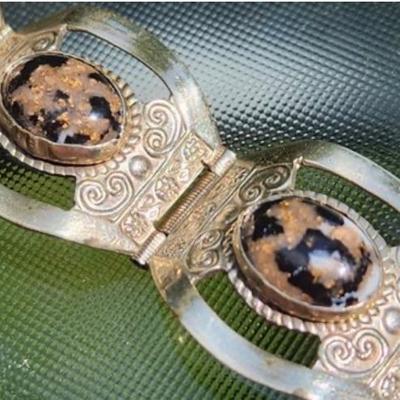 Mexican sterling panel leopard skin Jasper bracelet