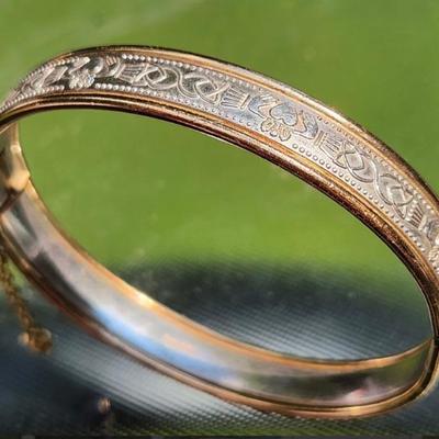 Irish sterling Celtic warrior bangle with 14k rolled gold trim