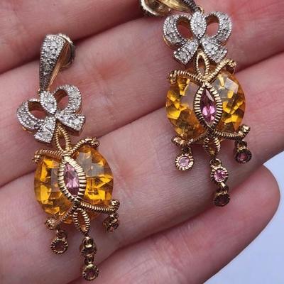 10k citrine pink tourmaline chandelier earrings