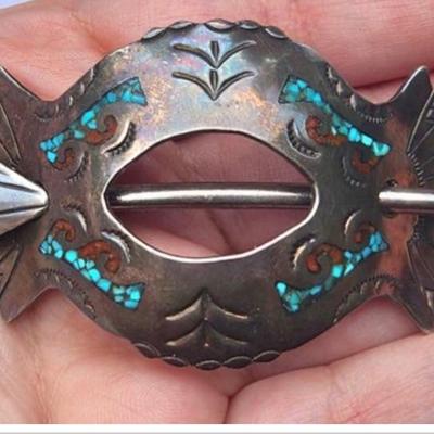 Sterling old pawn Navajo pony tail pin